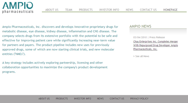 Ampio Pharmaceuticals temporary homepage