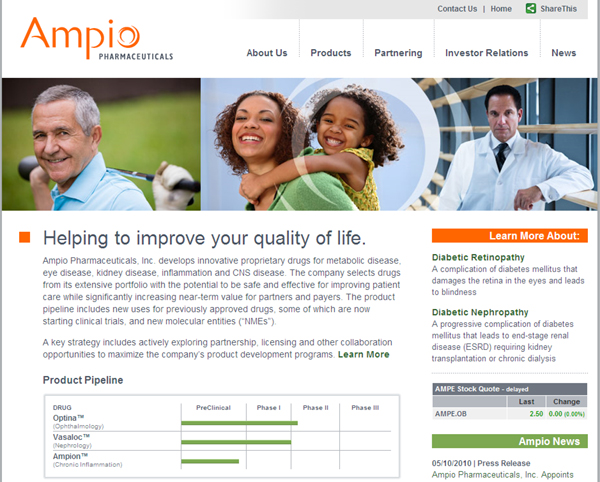 Ampio Pharmaceuticals marketing website Ampio Pharmaceuticals marketing website